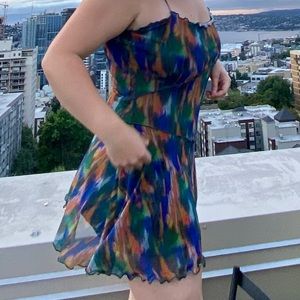 urban outfitters moxie mesh mini dress - watercolor